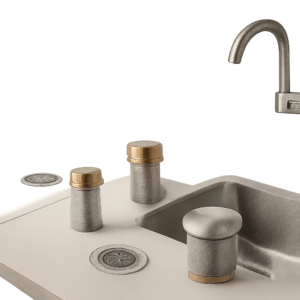 Illustration d’un filtre anti-calcaire pensé pour la douche, la baignoire et l’évier. L’image met en avant une solution simple pour limiter les dépôts et faciliter l’entretien.