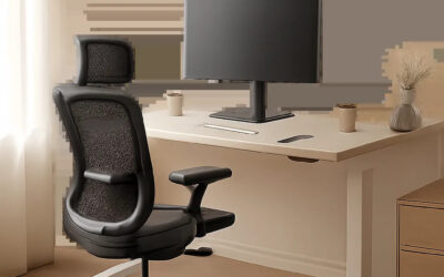 Une illustration moderne d’un bureau assis debout dans un espace de travail premium. L’image évoque confort, adaptabilité et ergonomie au quotidien.
