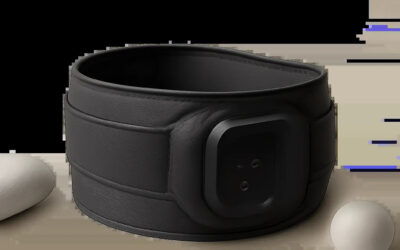 Une image produit premium illustrant une ceinture vibrante pensée pour le confort du dos et des lombaires. L’ambiance visuelle doit évoquer la récupération musculaire, la praticité et la qualité.